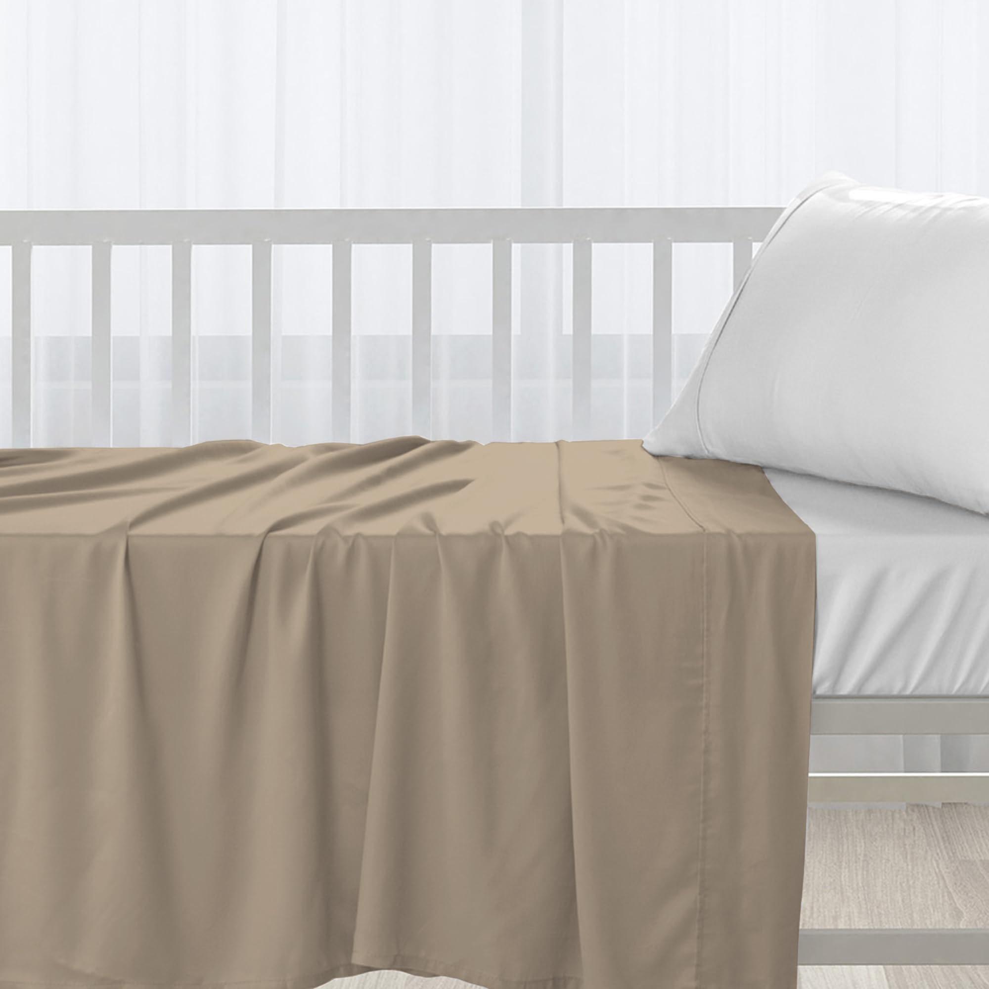Pizuna Simply Taupe Cotton Flat Crib Sheets 120X150cm For Babies 1Pc 400 Thread Count 100% Long Staple Cotton Luxurious Sateen Weave Baby Flat Sheet With Stylish 5Cm Hem By (Crib Sheet)