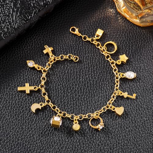 Sterling Silver Charm Bracelet Thirteen Hanging Link Bracelet Jewelry Gifts for Women4