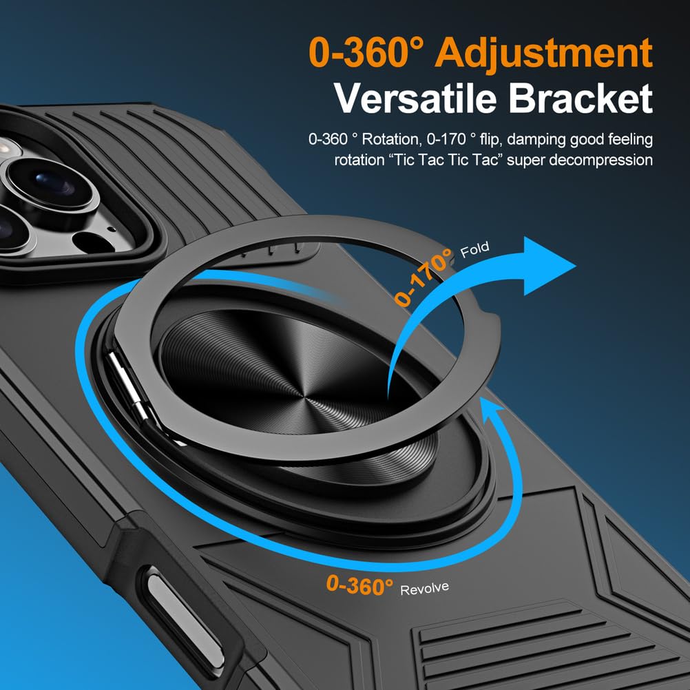 Magnetisch Hülle für iPhone 17 Pro Max/17 Pro/17 Air/17, Militär Stoßfeste rutschfeste Schutzhülle mit Drehbarer Ringhalter Handyhülle,Schwarz,17 Pro