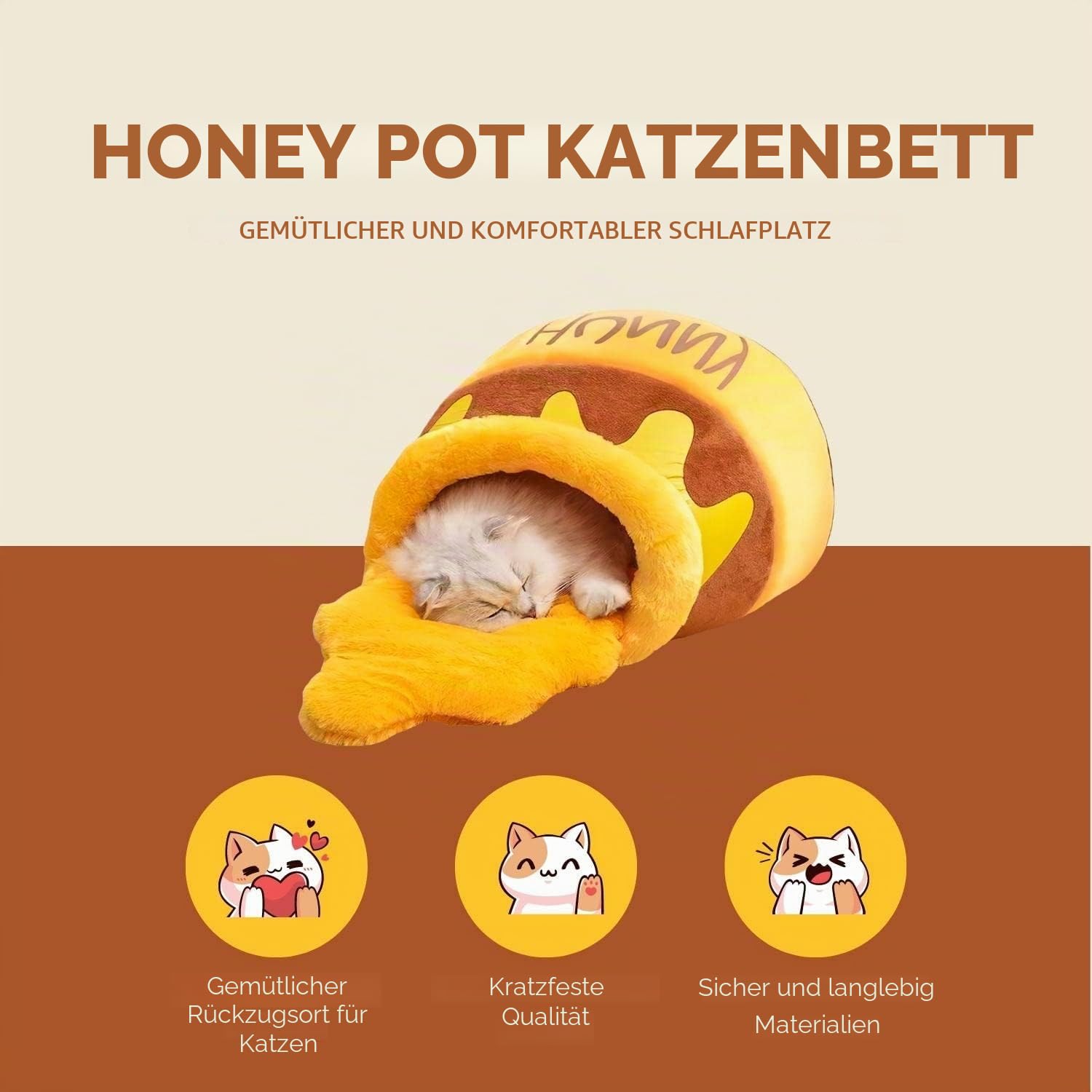 PECHVINO Honey Pot Katzenbett - Bequemes Memory Foam Haustiermöbel mit abnehmbarem Kissen - Stilvolles und waschbares Katzenbett für kleine Katzen und Rassen