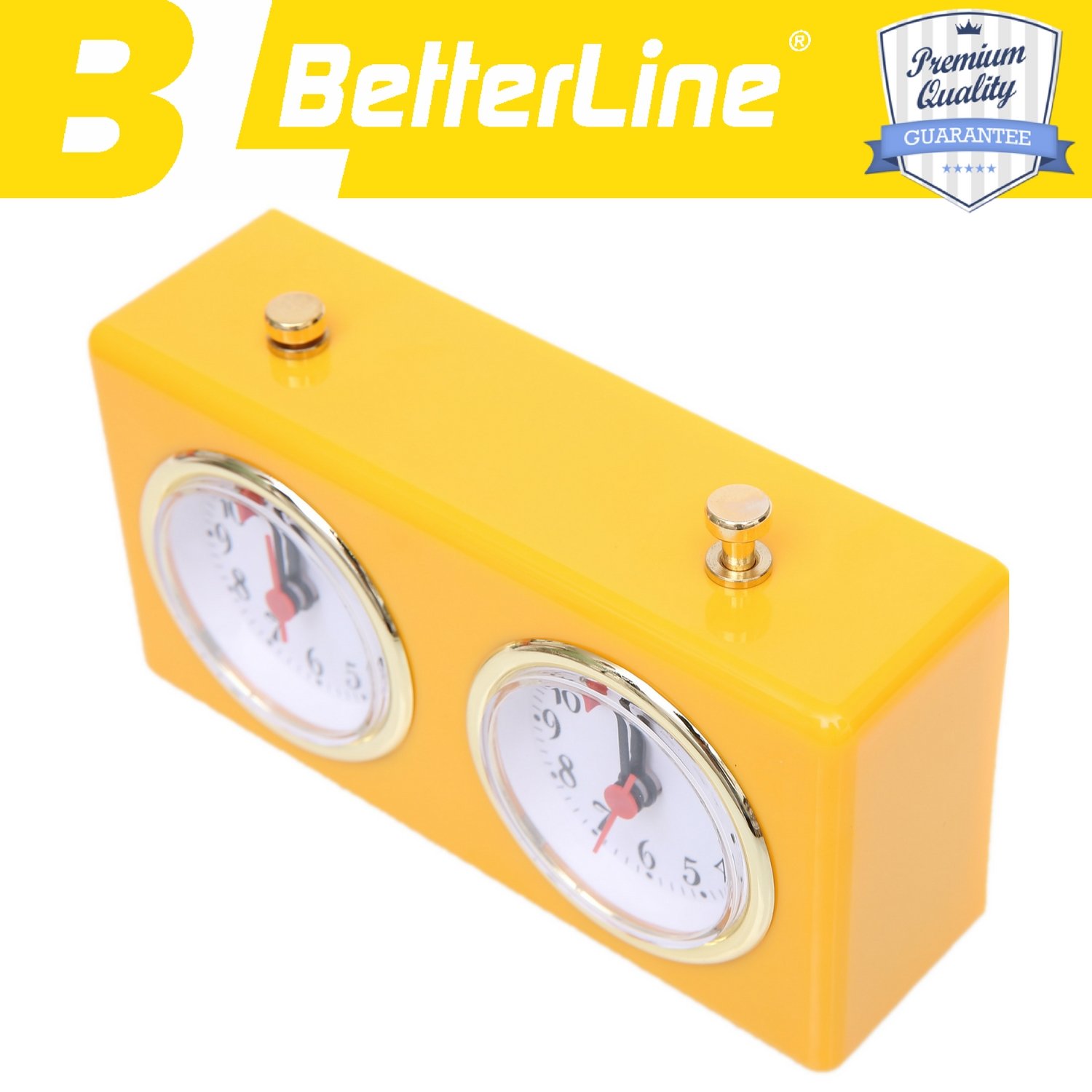 BETTERLINE Minuterie d'horloge d'échecs analogique rétro - Horloge d'échecs mécanique à remontage avec de Grands Cadrans faciles à Lire, sans Pile (Jaune)