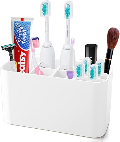 COFSODI Soporte multifuncional para cepillos de dientes eléctricos, organizador de almacenamiento de plástico montado en la pared con 11 ranuras y