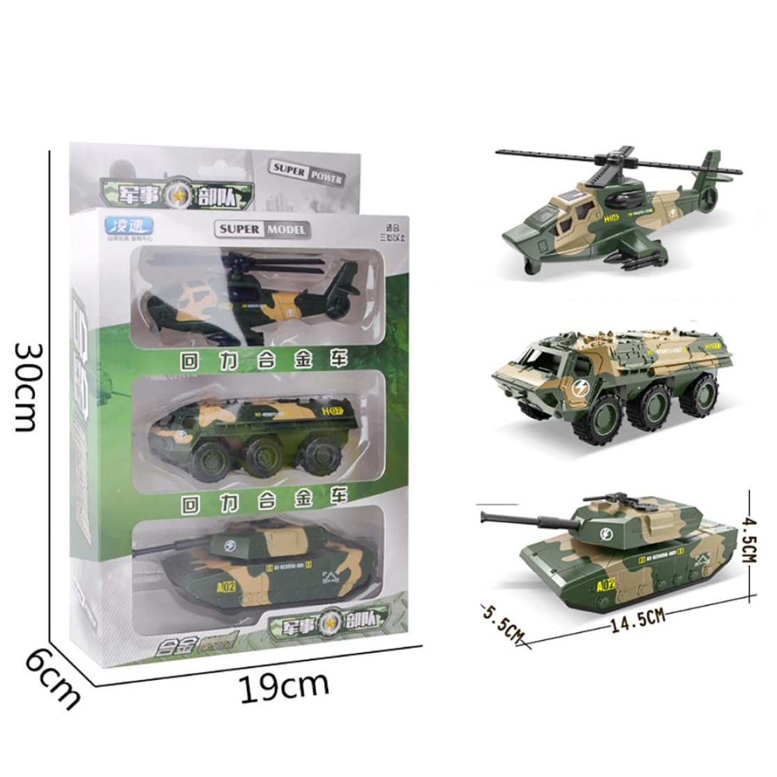 Modelli di Veicoli Militari in Lega di Veicoli pressofusi da 3 Pezzi, Giocattoli per Auto con Set da Gioco per elicotteri da Attacco con Carri Armati per Bambini Piccoli