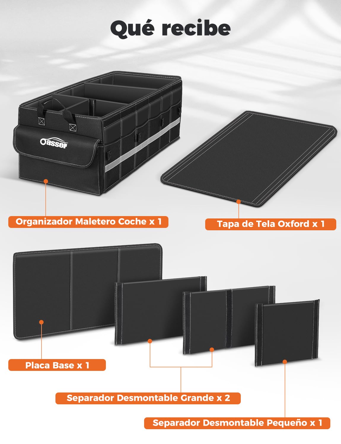 Oasser Organizador Maletero Coche 75L Grande 3 Compartimentos Tapa Desmontable Plegable Antideslizante 1 Bolsillo Grande 6 Bolsas Laterales Malla