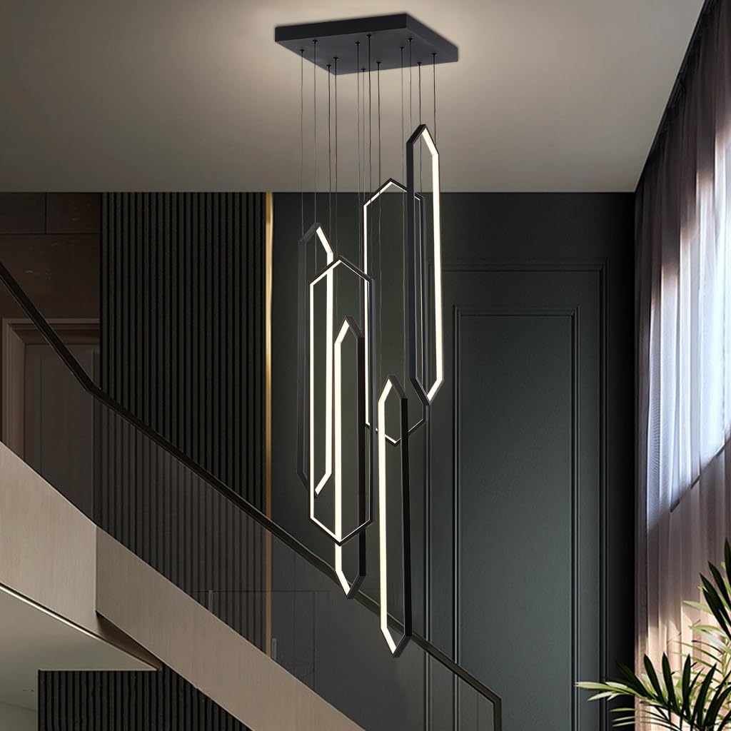 DOCJX LED Staircase Pendant Light Modern Chandelier 260W Dimmable Light Large Chandelier Height Adjustable 3000K-6000K Lighting Fixtures Hotel Living Room Luxury Villa Staircase Decoration Light(6 lig