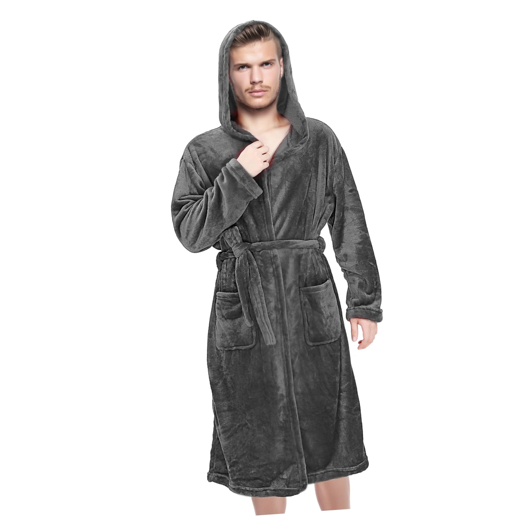 Beavorty Peignoir de Bain Homme Long à Capuche Polyester et Confortable Sortie de Bain et Facile Entretien avec Poches Robe de Chambre Polyvalente pour Spa et Détente