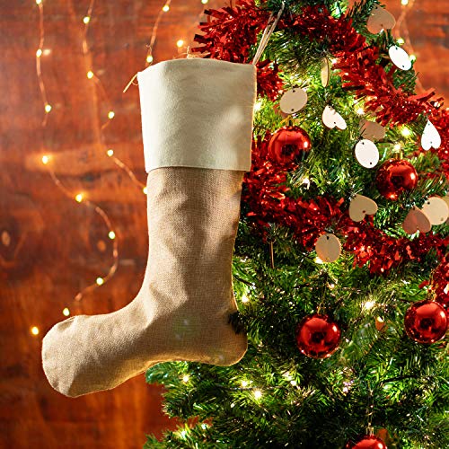 Eeoyu Burlap Christmas Stockings, Xmas Burlap Cotton Fireplace Hanging Stockings Decoration Stockings for Christmas Decoration, Family Christmas Holiday Party and DIY Craft (Color Set 3, 5) - Thumbnail 2