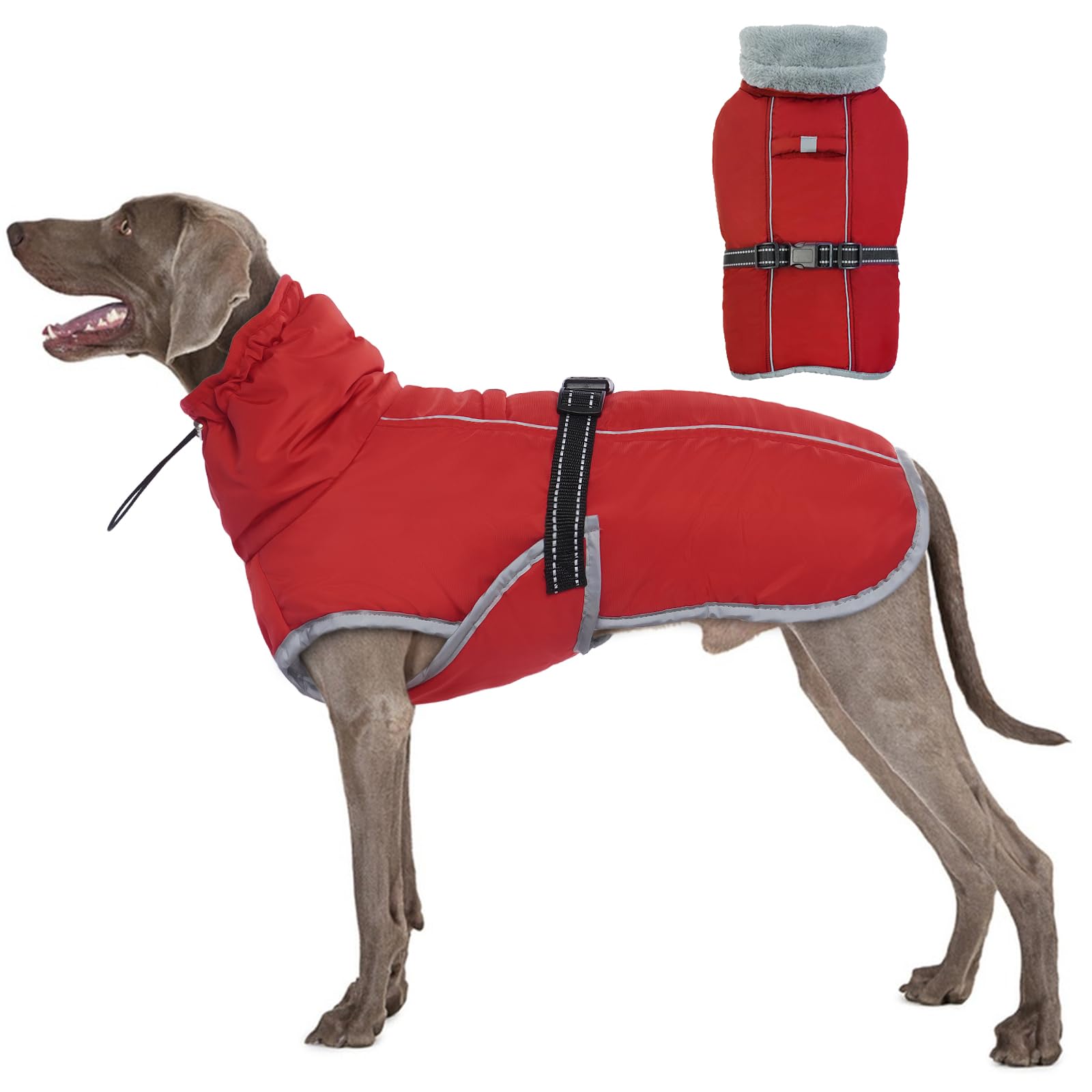 OUOBOB Large Dog Winter Coat - Waterproof, Reflective, Warm Vest for Cold Weather - Windproof Adjustable Snowsuit With Fleece Lined - Labrador Red XXXL — image 1