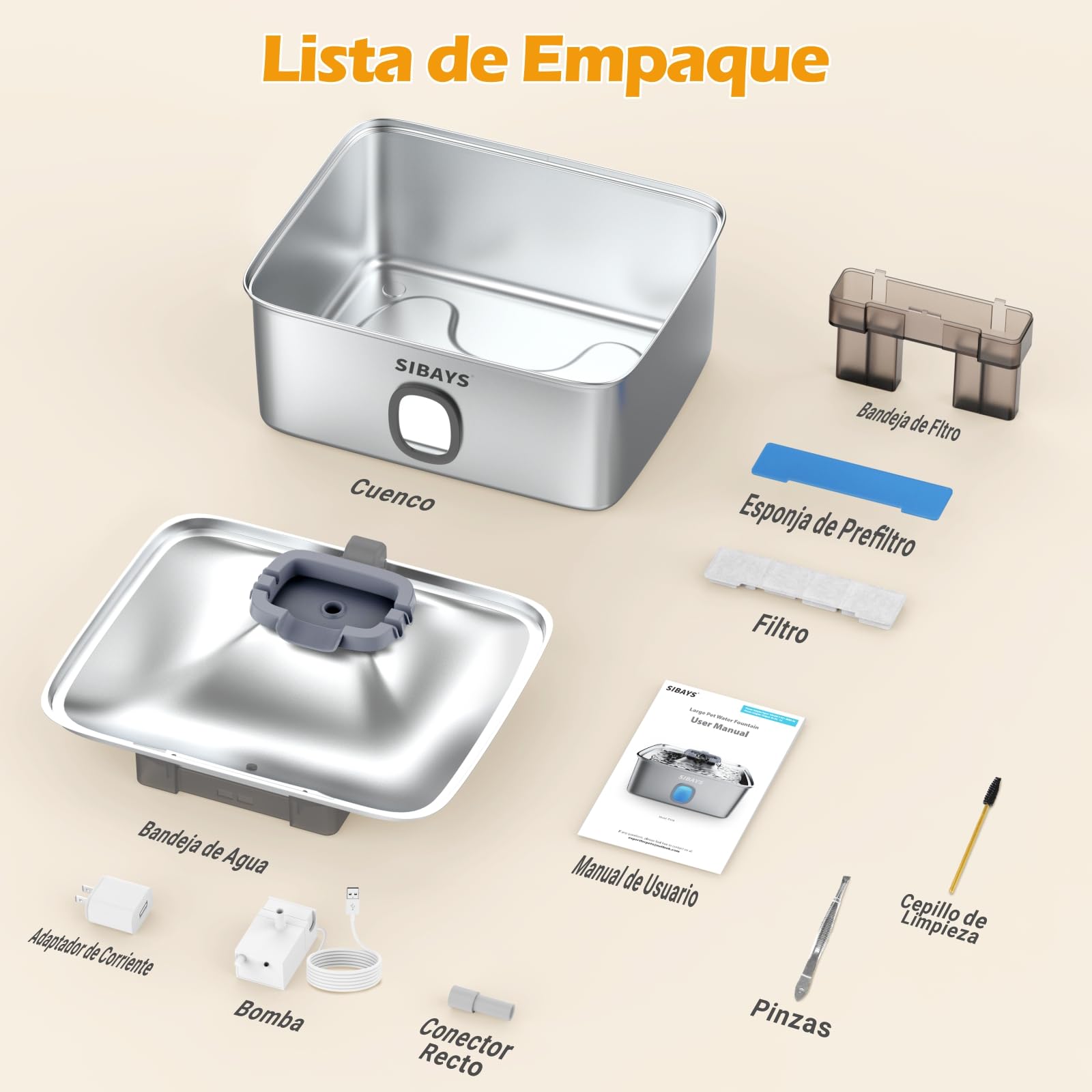 Sibays 15L Bebedero Perro Grande, Fuente para Gatos Acero Inoxidable con Ventana Visible & LED Inteligente, Bebedero Automático y Súper Silencioso para Varias Mascotas, Fácil de Limpiar, FS76