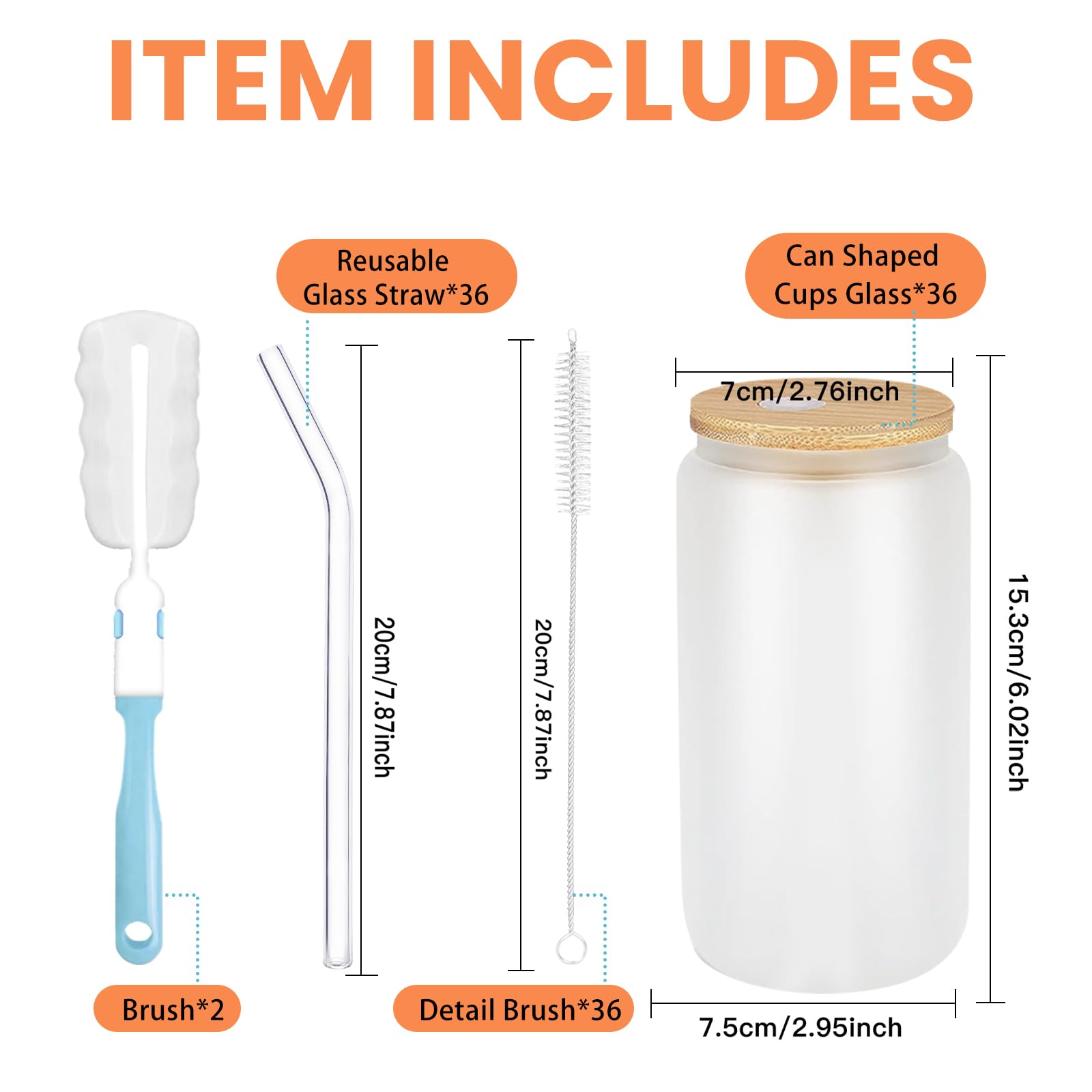 36 vasos con popote de vidrio y tapas de bambú, con forma de lata de cerveza de 16 onzas, vaso de café helado, taza transparente para cóctel, cola, jugo, refrescos, té, agua, juego de regalo