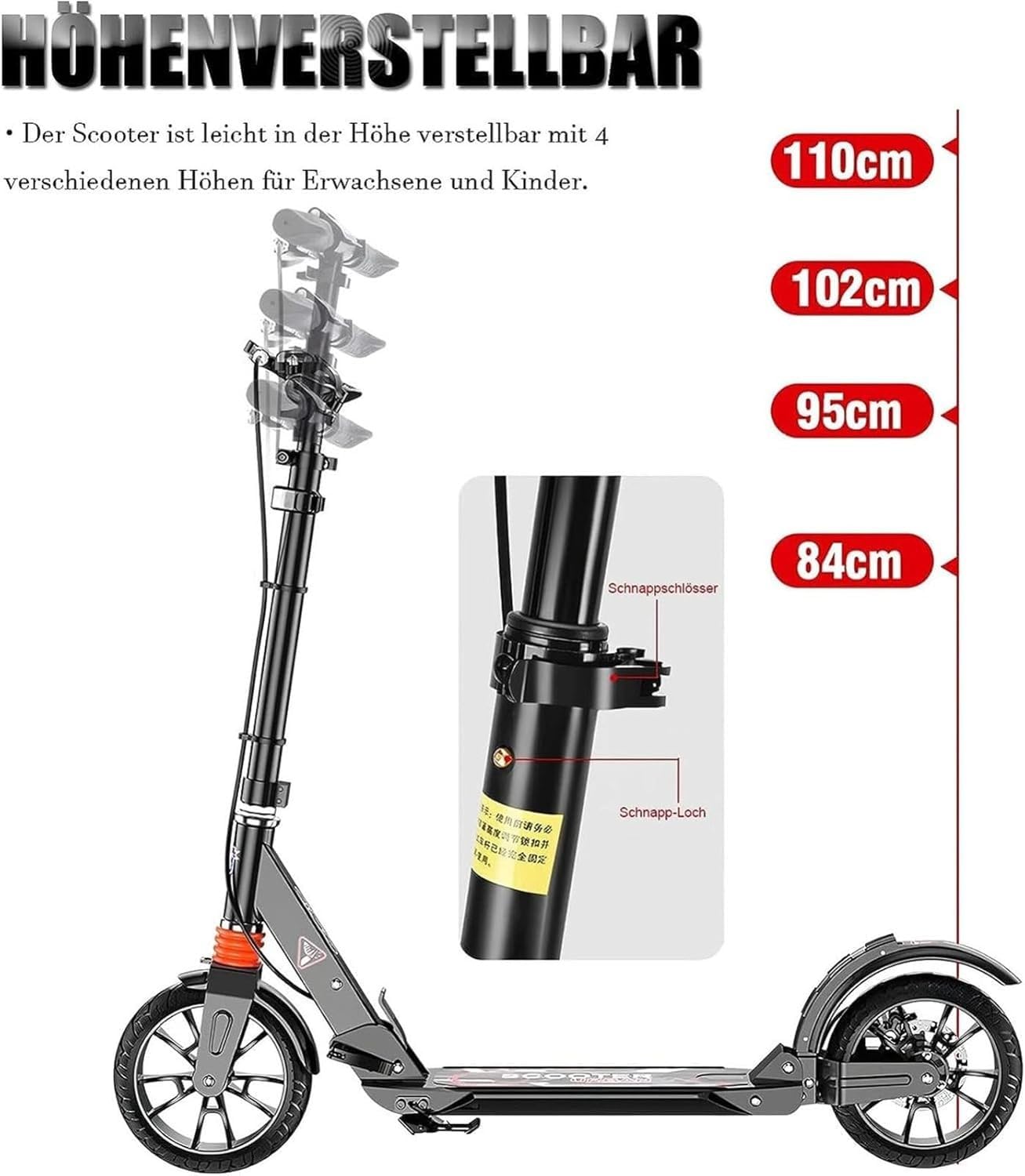 City Scooter para Adultos y Niños 10 Años - Patinete Plegable con Ruedas Grandes, Frenos y Amortiguadores - Regulable en Altura, Capacidad 150 Kg