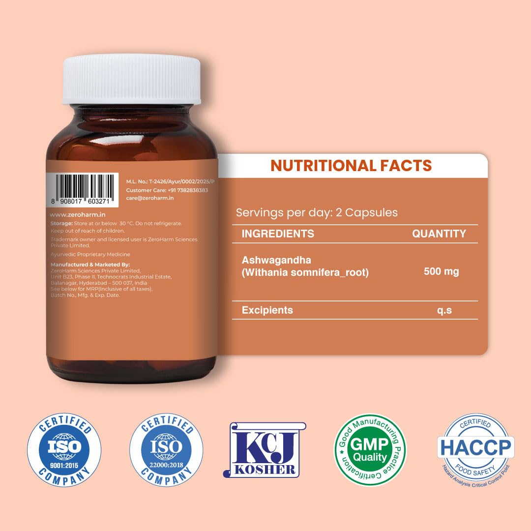 ZEROHARM Nano Ashwagandha Root Capsules with 10% Withanolides | Pure Root Extract | Supports Stress Relief, Deep Sleep & Natural Focus, Strength, Clarity | Adaptogenic for Men & Women | 60 Capsules — Amazon image 7