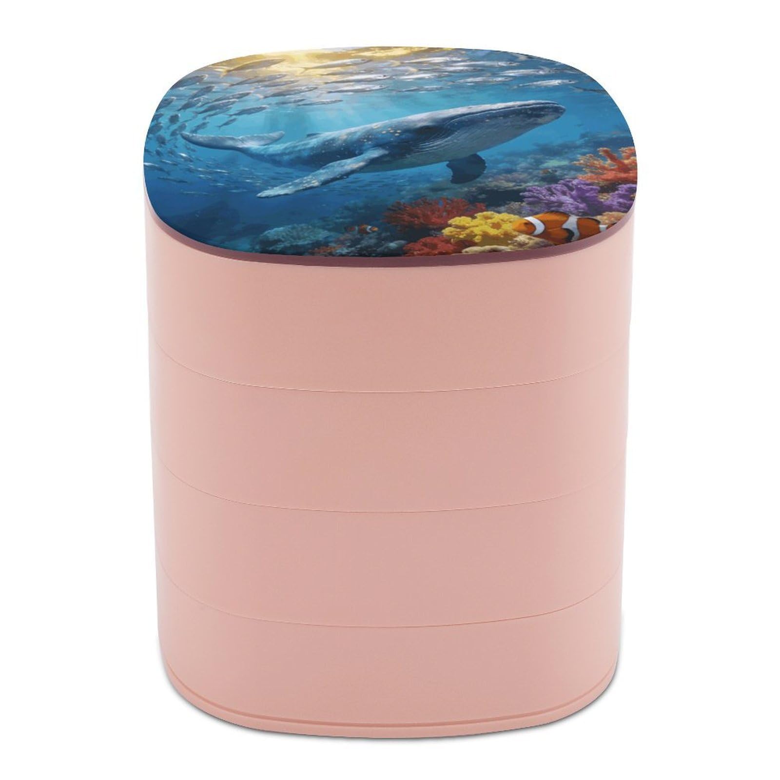 LZQPOEAS Underwater World of The Ocean Jewelry Box Women Jewelry Organizer Travel Jewelry Case Cute Necklace Ring Storage Organizer 4-Layer Rotating Jewelry Tray Case with Mirror for Bracelets
