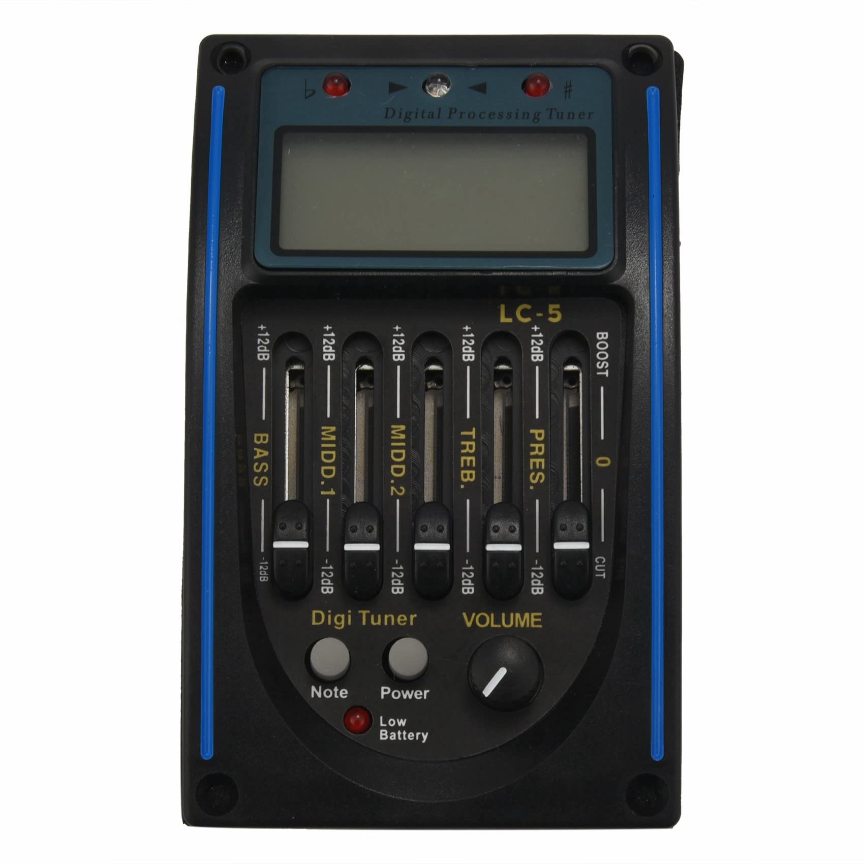 5-Band Equalizer Tonabnehmer Akustik Gitarren Vorverstärker Tuner mit LCD Display und Lautstärke Regler LC-5, Schwarz