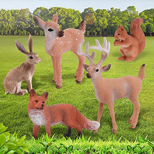 Iqipets Wild Life Animal Model Sets 5 Pcs White-Tailed Deer Squirrels Red Fox Bunny Figures Toys For Kids Boys Girls Christmas Birthday Gifts #TOP4