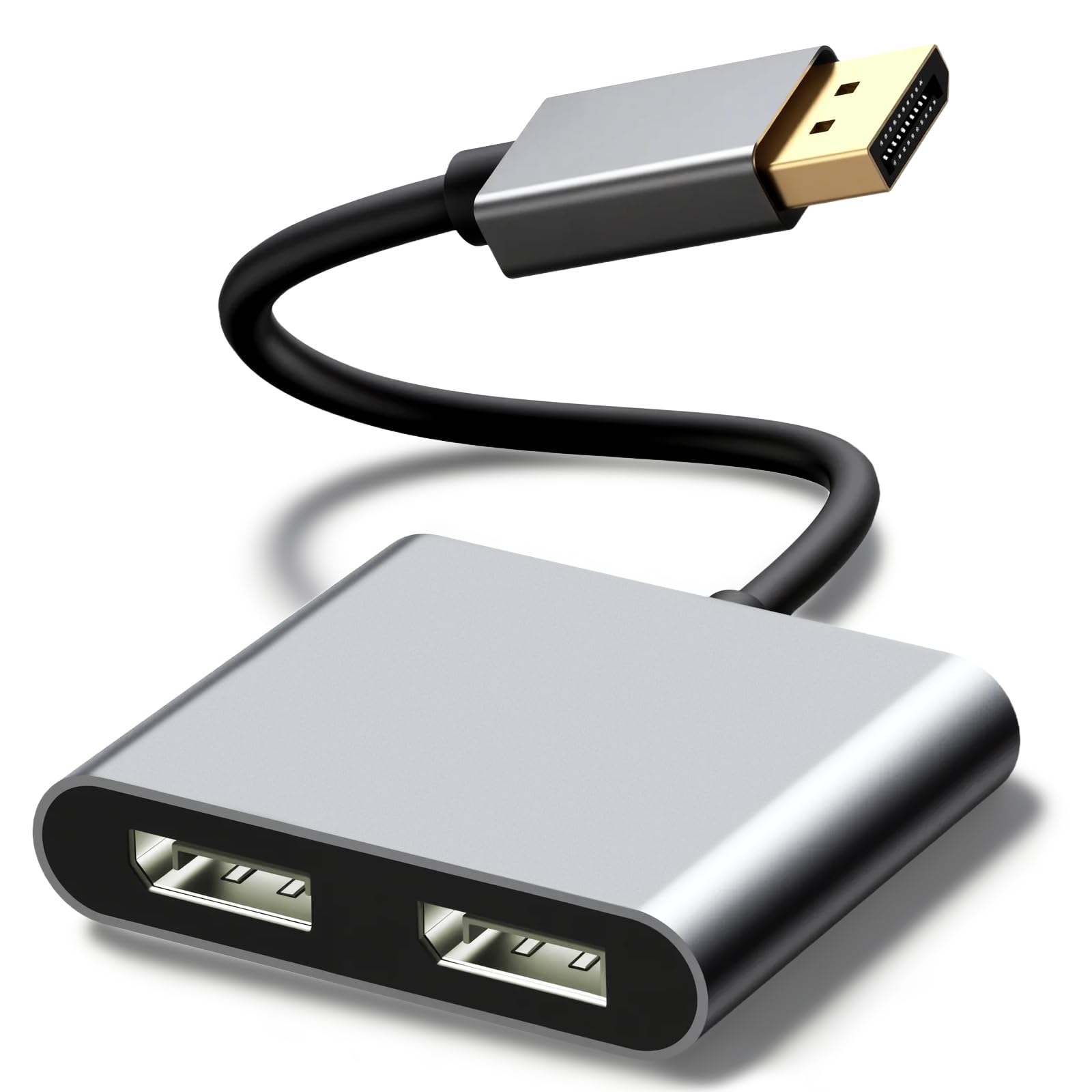 RUIZHI DisplayPort auf Dual DisplayPort Splitter Adapter – 4K@60Hz MST Hub, 1 Eingang zu 2 Ausgängen, unterstützt Erweiterungs- & Spiegelmodus, DP 1.4 Splitter kompatibel mit für PC, Laptop, Desktop