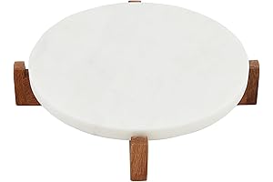 Mud Pie White Wood Marble Pedestal