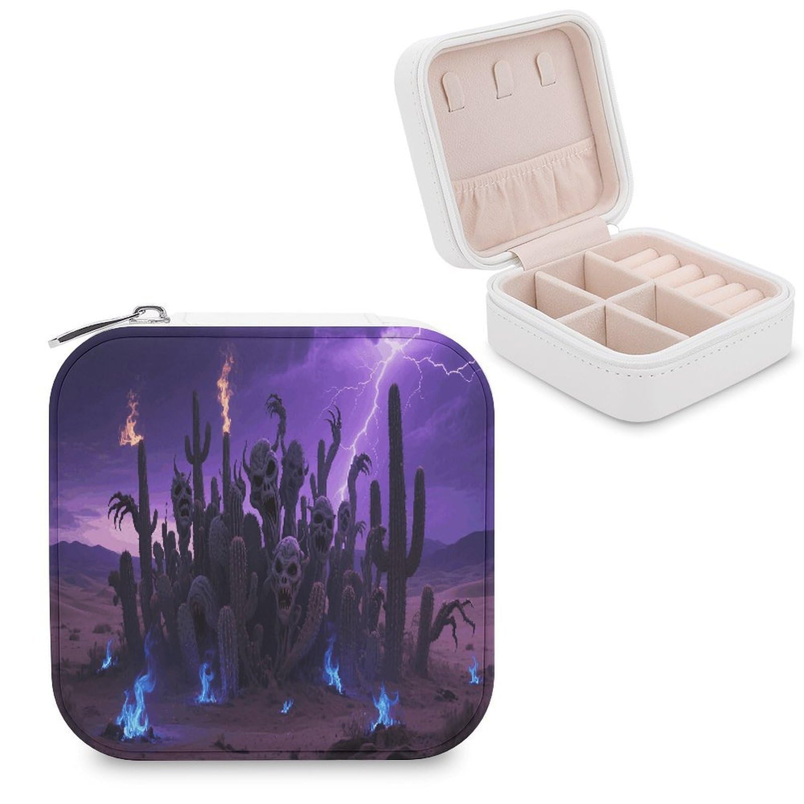 VstaDank Gothic Cactus Jewelry Organizer Travel Case for Women With Zipper Mini Jewelry Case PU Leather Jewelrys Box for Rings Necklaces Bracelets Earring Holder Organizer Storage