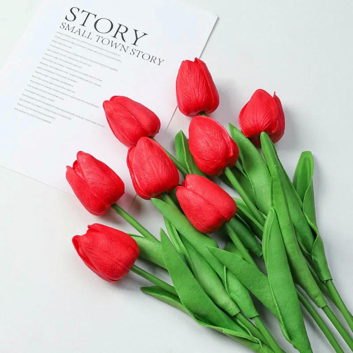 AYHTUD 20/15/10/5/3pcs Tulips Artificial Flowers Real Touch Flower Bouquet Tulips Fake Flower for Wedding Home Decoration-Red-3pcs