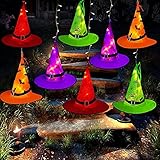 MZD8391 Halloween Decorations Lighted Witch Hats, 8Pcs Hanging Glowing Witch Hats 44ft Halloween Outdoor Lights String with 8 Lighting Modes for Outdoor, Garden, Yard, Tree