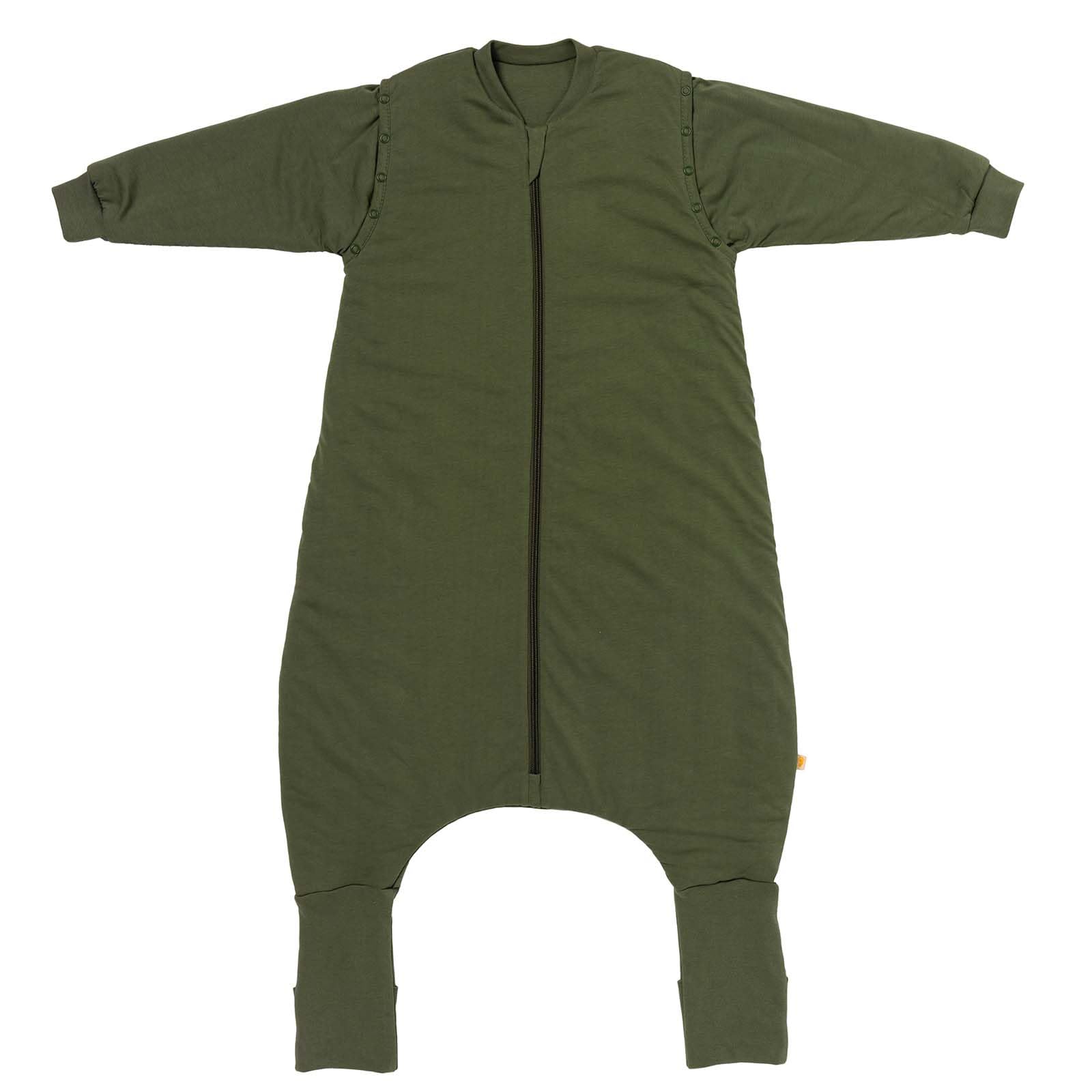 schlummersack Schlafsack mit Füßen ganzjährig 2.5 Tog 90 cm Olive | Kinder Schlafsack mit Beinen und verlängerten Bündchen für eine Körpergröße 90-100cm | Ganzjahres Füßen