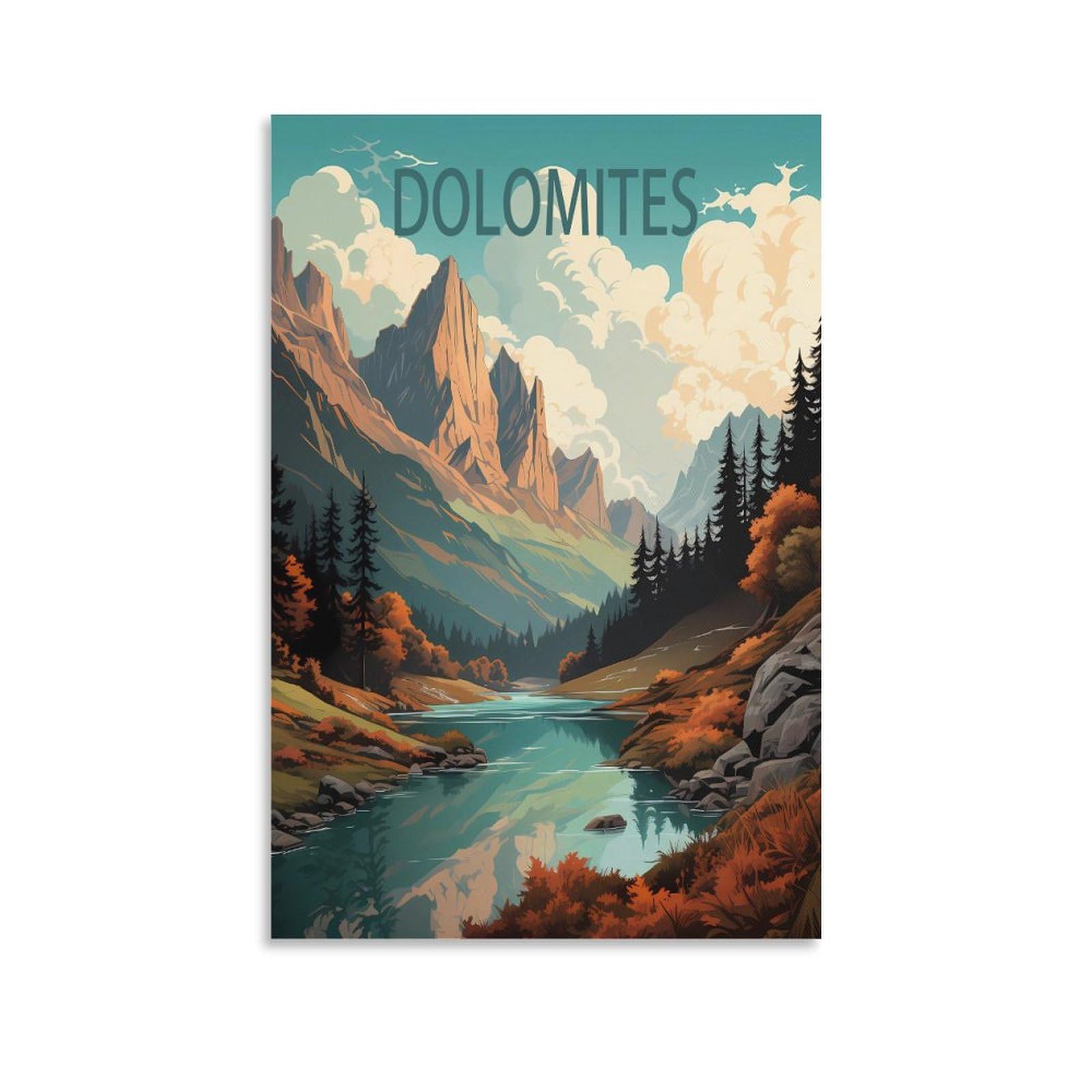 Dolomites Italy Vintage Travel Poster Mountain 08x12inch(20x30cm) Canvas Wall Art Posters for Living Room Decor Paintings for Home Decor