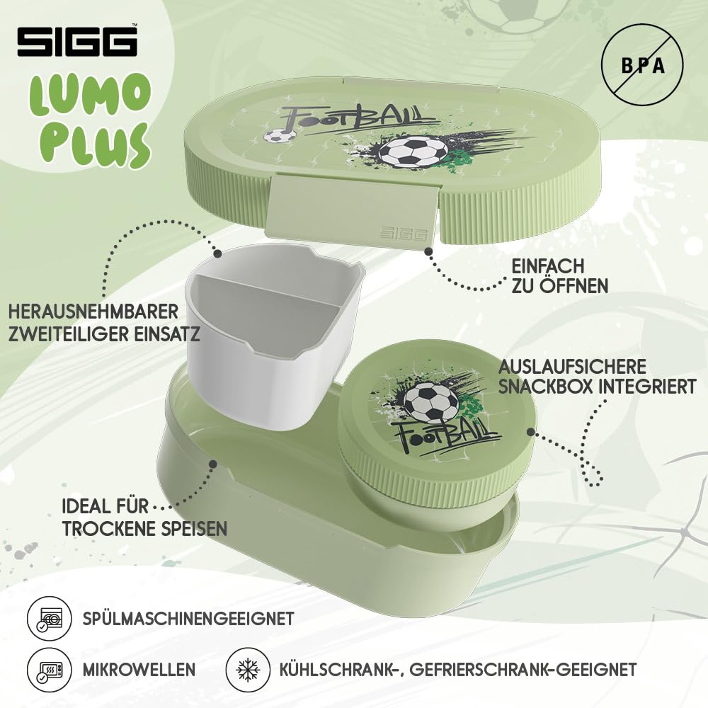 SIGG Lumo Football Splash - Fiambrera con lata extra para niños, 2 en 1, sin BPA, color verde, 0,8 L