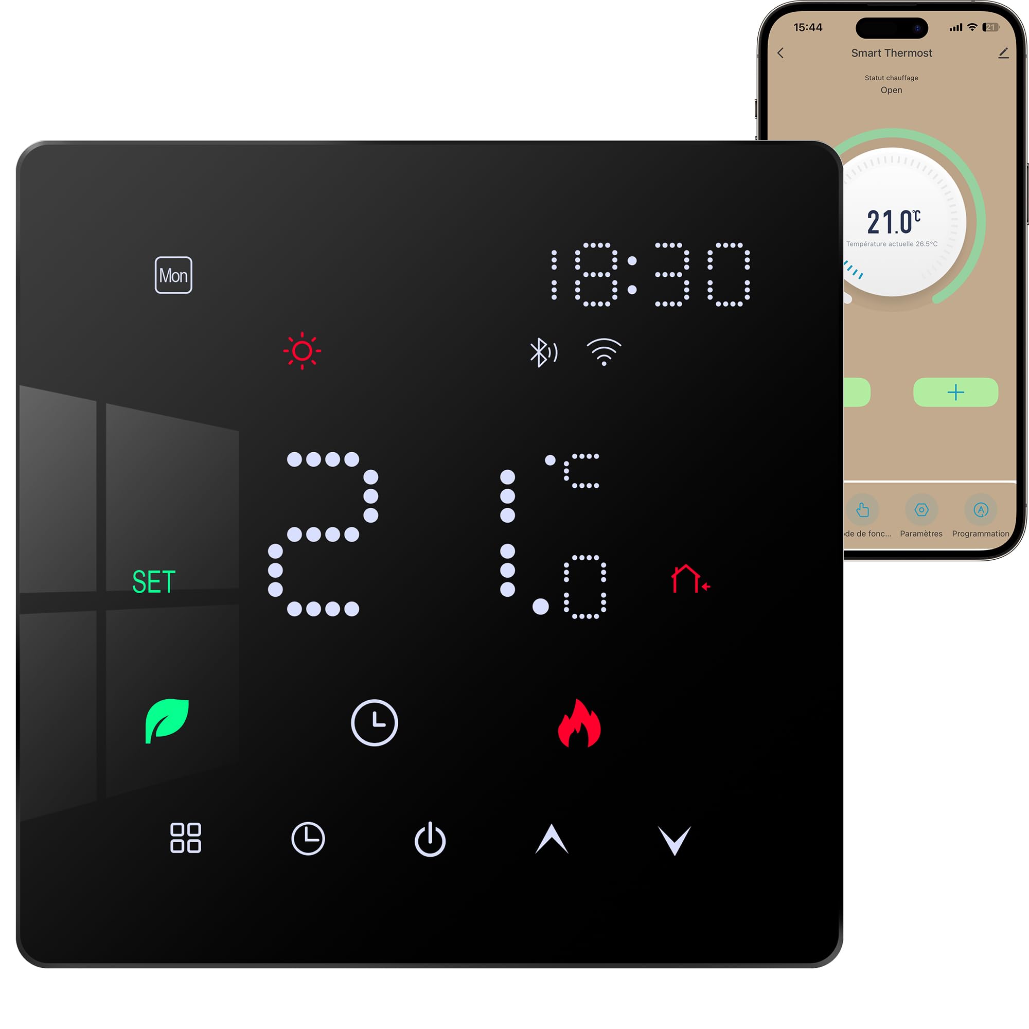 Termostato Calefaccion WiFi para Caldera,Vaconoff Termostato Digital Inteligente,Termostatos programable Compatible con Alexa, Google Assistant, Pantalla Digital Táctil,Contacto Seco