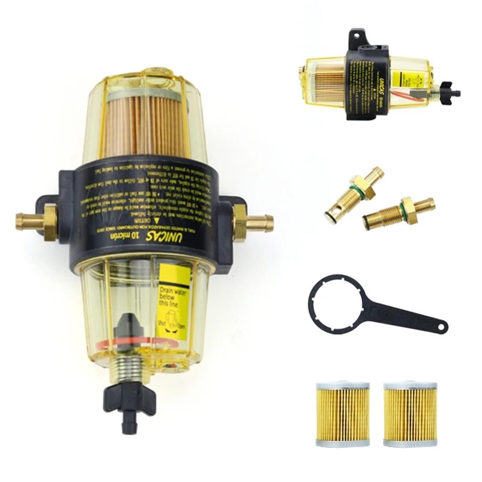 Filtro carburante UF10K Gruppo separatore acqua UF-10K con 2 elementi filtranti for motore fuoribordo