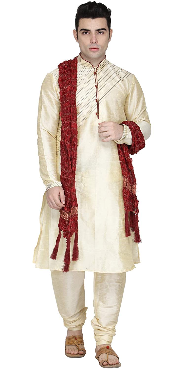Men's Banarasi Crush Silk Dupatta Stole for Sherwani Kurta in Maroon Color.-image-48