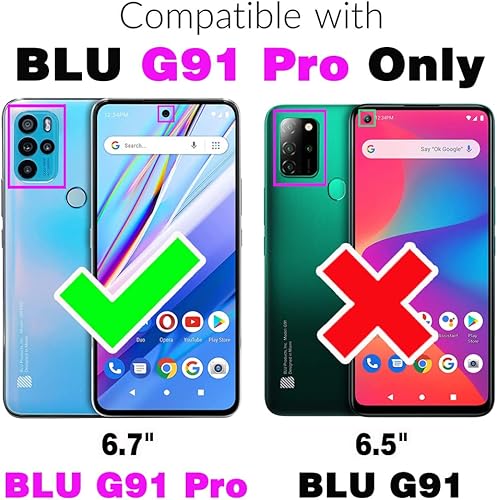 Miniatura 2 de Asuwish Funda de teléfono para BLU G91 Pro con protector de pantalla de vidrio templado y funda de cartera de mármol, soporte de ranura para