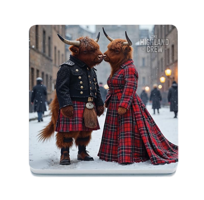 Decorative Coaster (10 x 10 cm) - Highland Crew (Bull and Cow Kiss)
