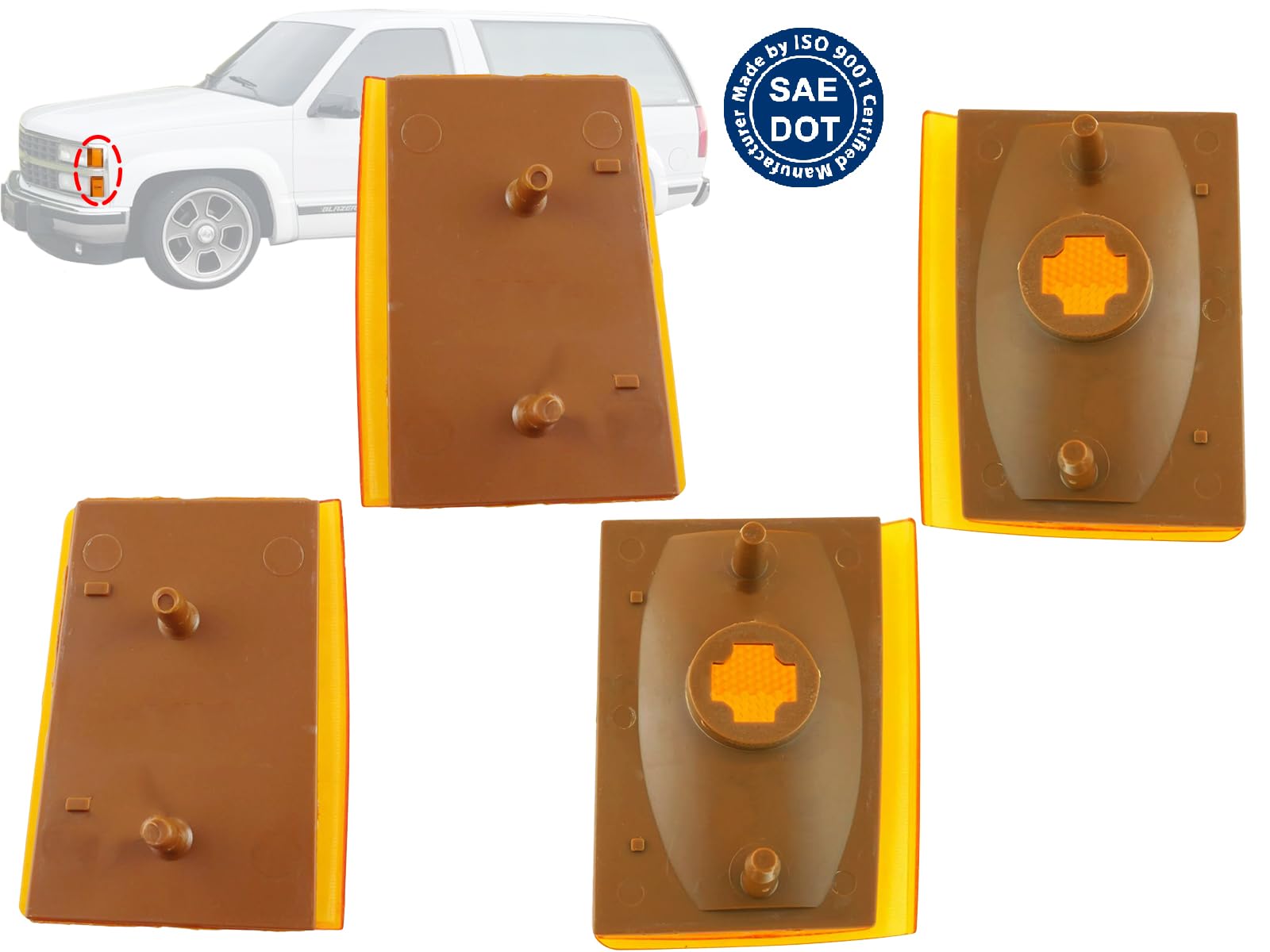 Auto Parts Avenue APA Replacement Side Marker Reflector 1988 1989 1990 1991 1992 1993 C K 1500 2500 3500 Suburban Blazer 4PC Upper and Lower Set 5975198 5975197 5975196 5975195