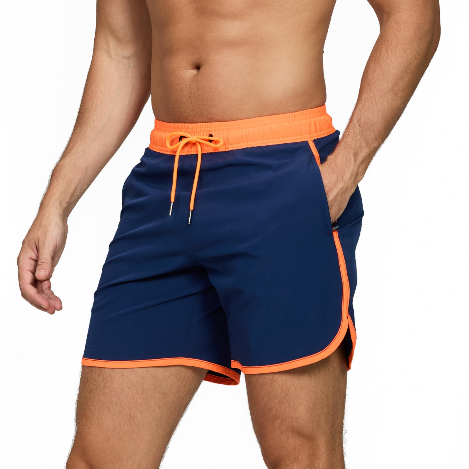 Bañador Hombre Short de Playa Surf Secado Rapido Pantalones Cortos Cordon Bañadores Piscina Natacion Retro Traje de Baño con Bolsillo y Forro de Malla Swimming Shorts