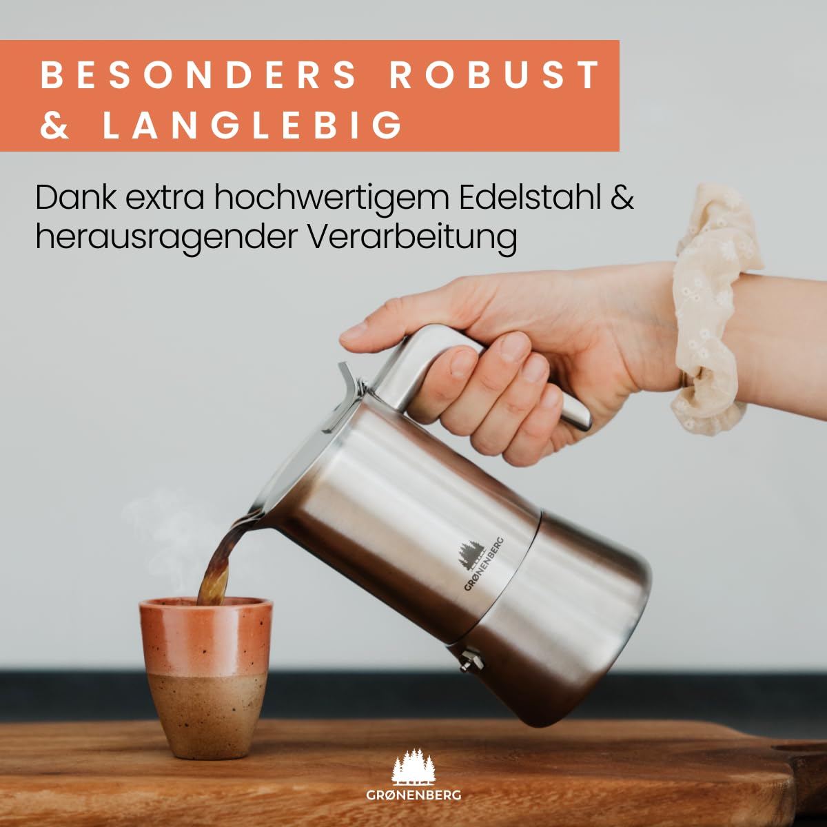 Groenenberg Spar Set 5 | Espressokocher Edelstahl 4 Tassen + Espressotassen | Induktion Espressokanne (200ml)