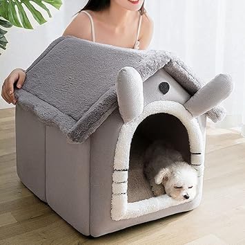 Dratal Folding cat Bed pet Dog House Winter cat Villa Sleep Removable Kennel Warm nest Closed Tents cave Sofa pet Supplies cat Bed (44 x 36 x 39 cm)