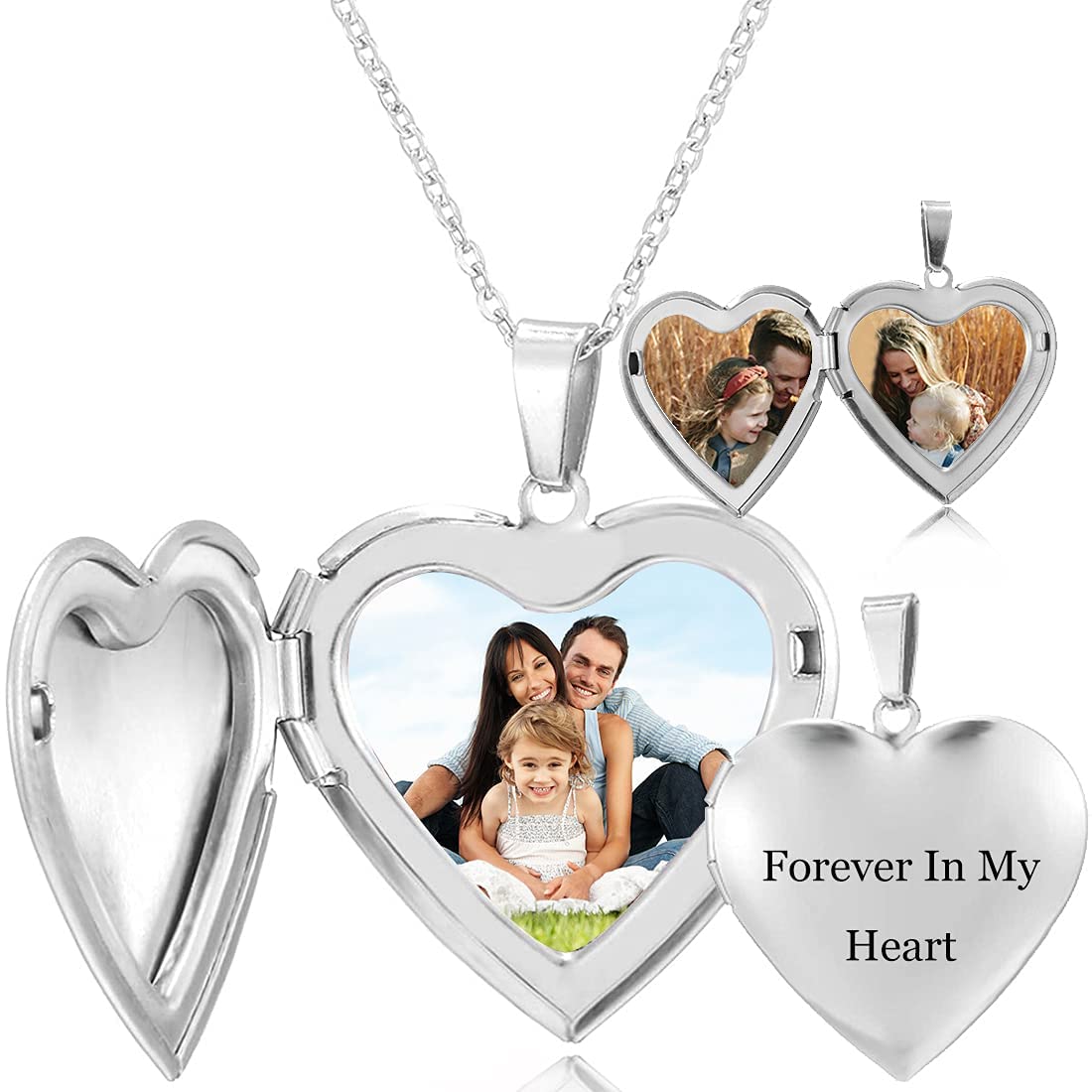 RWQIANCollar Foto Personalizado Mujer Guardapelo Colgante Texto Grabado Mujeres Regalo Romántico de Aniversario Joyería Corazón Óvalo Redondo Collares 45cm