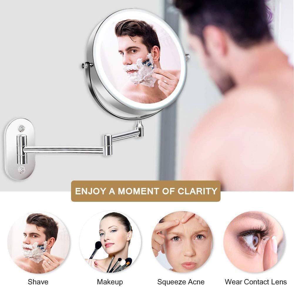 NATWEE Miroir de Maquillage Mural Grossissement 5X Miroir de courtoisie Lumineux pivotant à 360 °, Rechargeable par USB, 8 Pouces It's So Kind of You