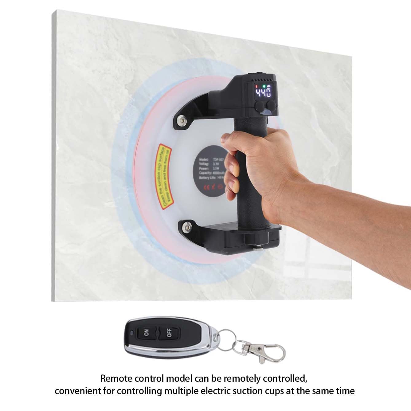 Ventosa Eléctrica (control Remoto), Ventosas Para Vidrio (230 Kg), Batería De 12 Horas De Duración + Antideslizamiento, Diámetro 21 Cm/8 Pulgadas (mayor Succión), Para Manipulación,White