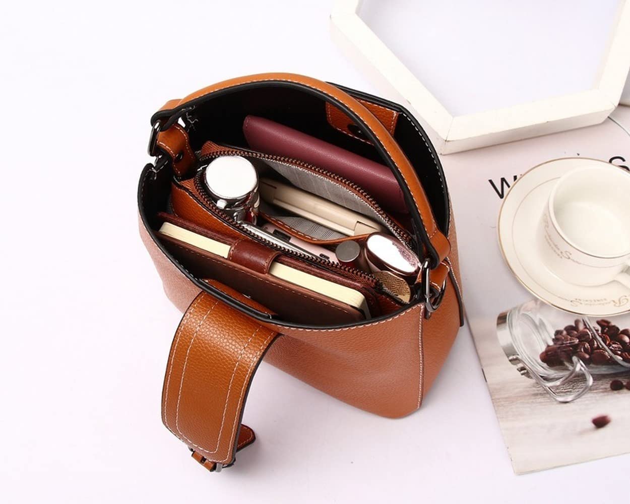 Torby wiaderkowe z prawdziwej skóry górny uchwyt torby crossbody patchworkowa torebka na ramię portmonetki moda damska torebki, Czarny, Medium