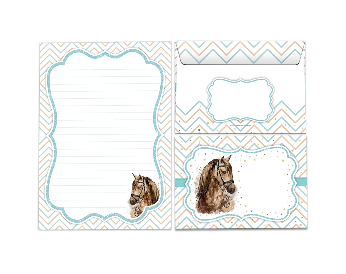 Briefpapier-Set Briefblock in A5 mit Umschlägen Kindermotiv Pferd für Mädchen (Block A5 mit 25 Blätter + 15 Umschläge)