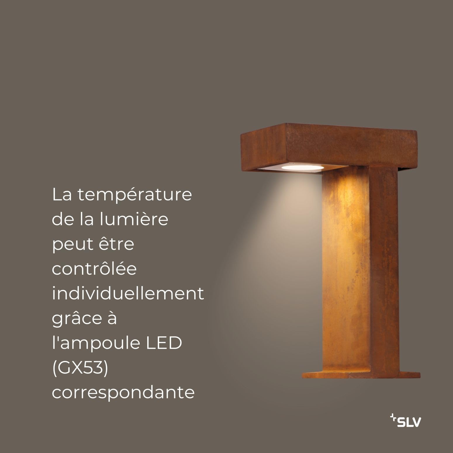 SLV RUSTY PATHLIGHT lampe sur pied extérieure GX53 acier rouillé FeCSi IP44 H40cm – éclairage direct pour jardin, allées, terrasse – style unique, ampoule non incluse, design rectangulaire