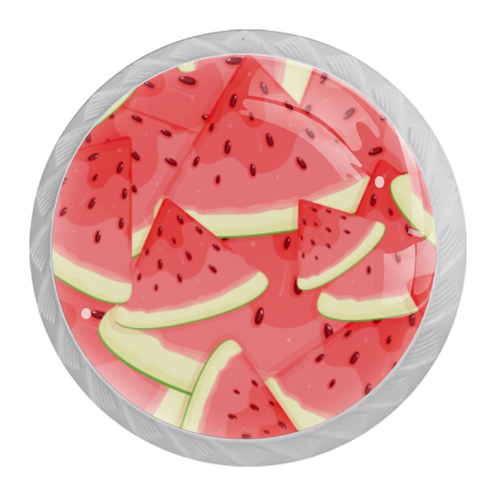 Tqmspg 4 Pieces Drawer Pulls Red Watermelons Door Knobs Dresser Handles for Kitchen Wardrobe Cupboard Hardware Furniture