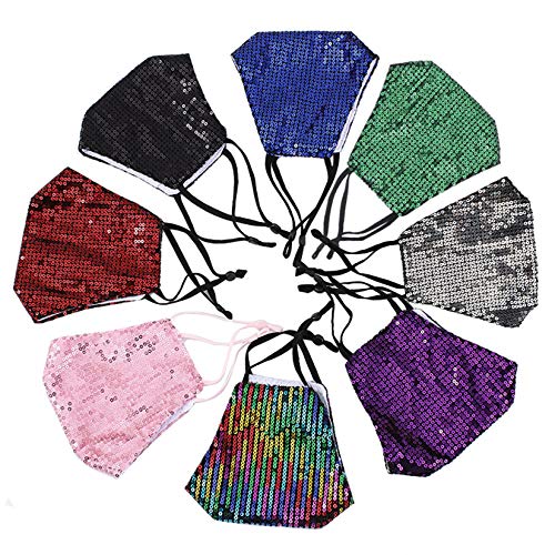 Rodaky Sparkly Sequins Cotton Face Cover For Women Glitter Sequin Face Masc Bling Mouth Cover Halloween Party Face Bandana (Black) #TOP6