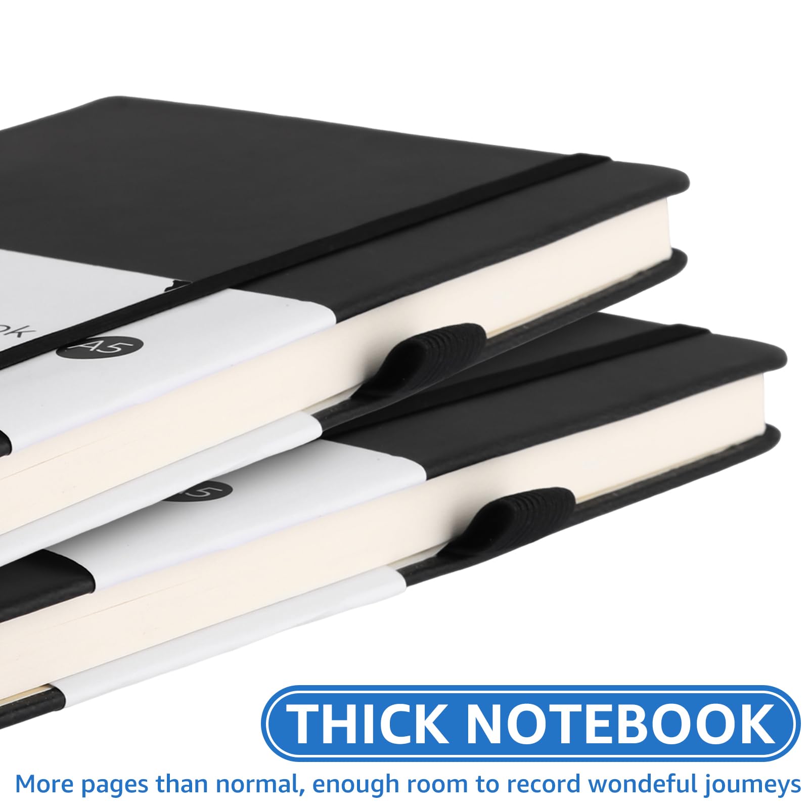 Lot de 8 Carnet A5 Noir, Carnet de Notes en Cuir PU 212x145 Mm, Cahier de Note 240 pages avec Porte-stylo, Élastique, Ruban Marque-page et Poche pour Bureau, École et Journal