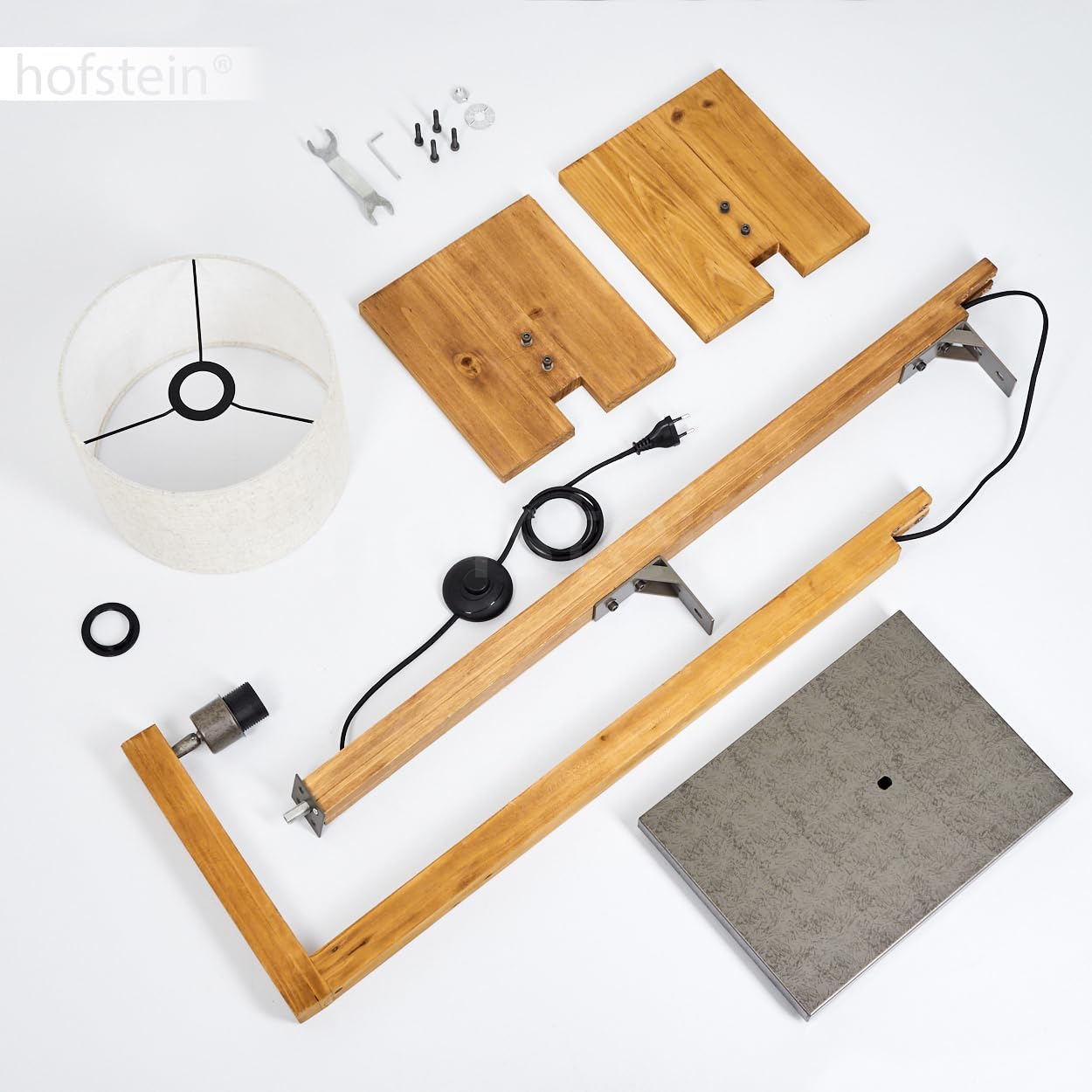 Lampadaire Moderne En Métal/bois - Noir/naturel/nickel Antique