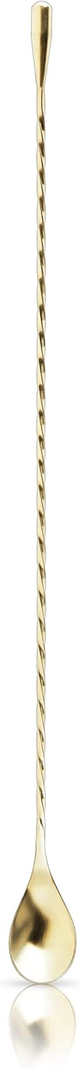 Viski Gold Weighted Stainless Steel Barspoon, Japanese Style Twisted Stem Handle, Teardrop Weight