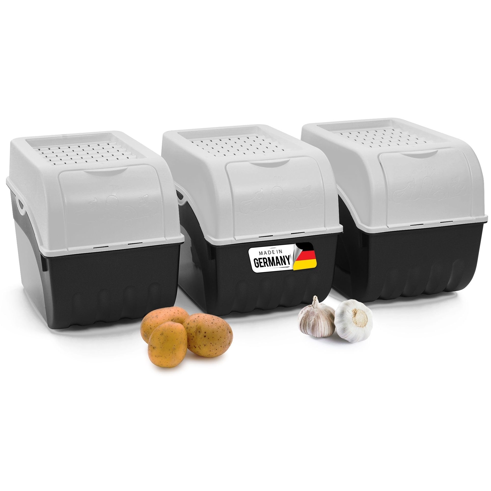 Novaliv Aardappelopbergdoos, 3 x groot, 9 liter, wit, aardappelbox, stapelbaar, uienbox, aardappelmand, fruitcontainer, aardappelkist, uien, opslag, vershouddoos wortelen