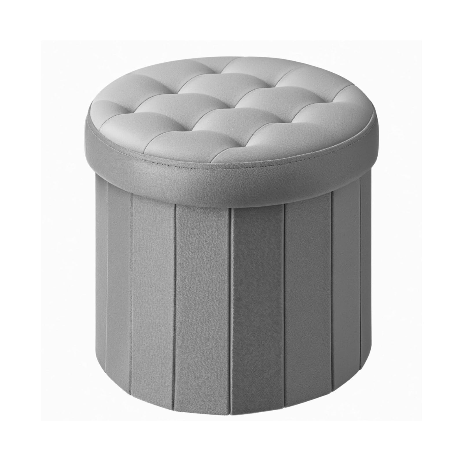 Ottomana Salón Reposapiés Plegable Redondo De Cuero Sintético con Tapa Y Almacenamiento Asiento Extra(Grey (Suede))