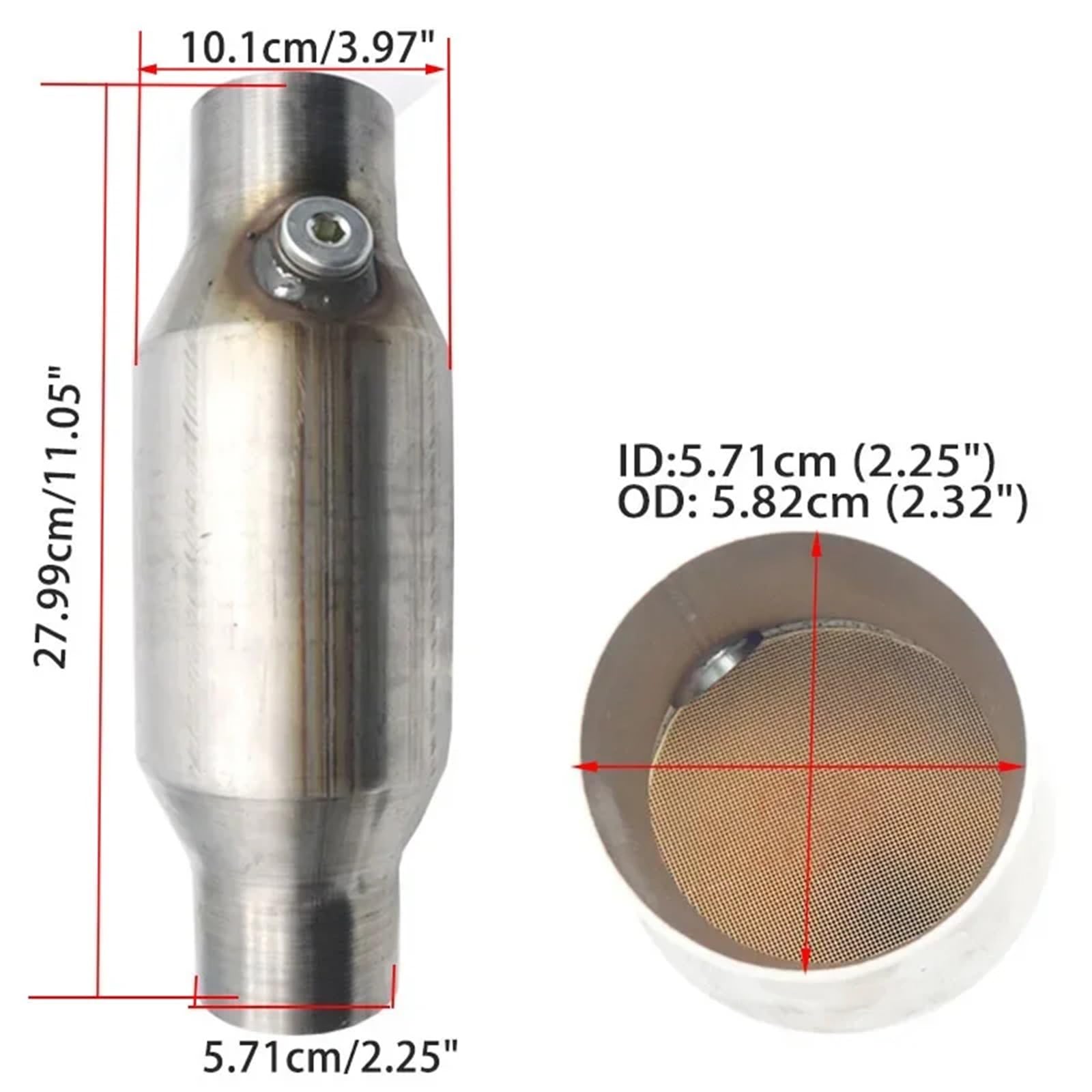 Catalizzatore Convertitore catalitico universale da 2'', 2,25'', 2,5'', 3" con sensore di ossigeno, catalizzatore per marmitta ad alto flusso da 400 celle Scarico Catalizzatore Catalitico(2.25 inch)